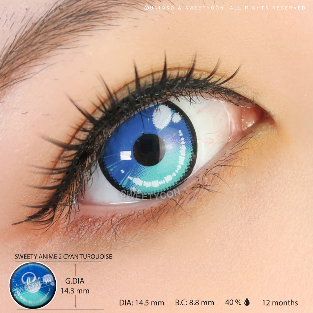 Sweety Anime 2 Cyan Turquoise (1 lens/pack)-Colored Contacts-UNIQSO