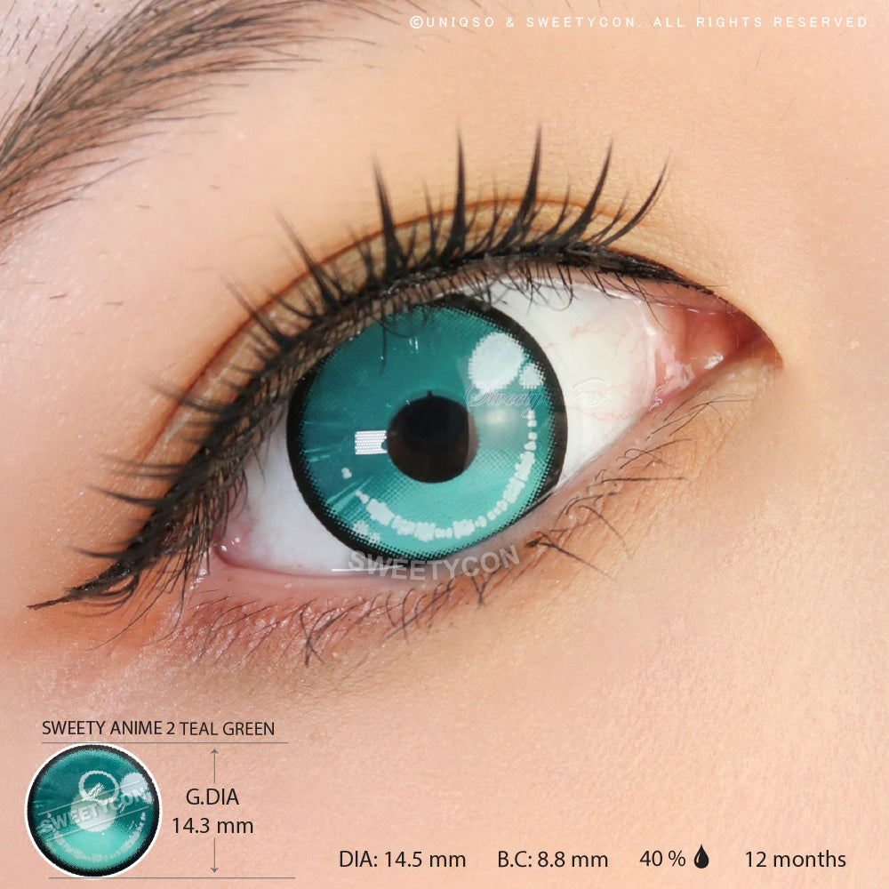 Sweety Anime 2 Teal Green (1 lens/pack)-Colored Contacts-UNIQSO