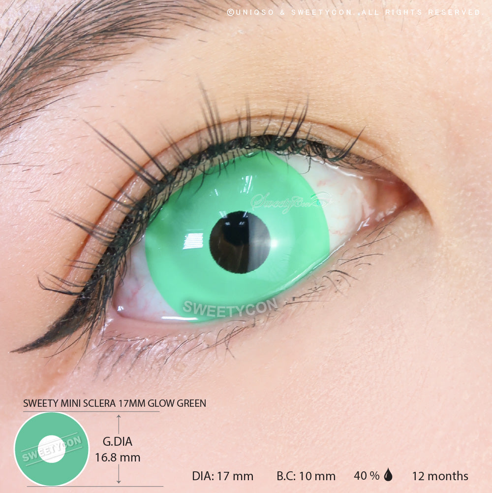 Sweety Mini Sclera UV Glow Green (1 lens/pack)-Mini Sclera Contacts-UNIQSO