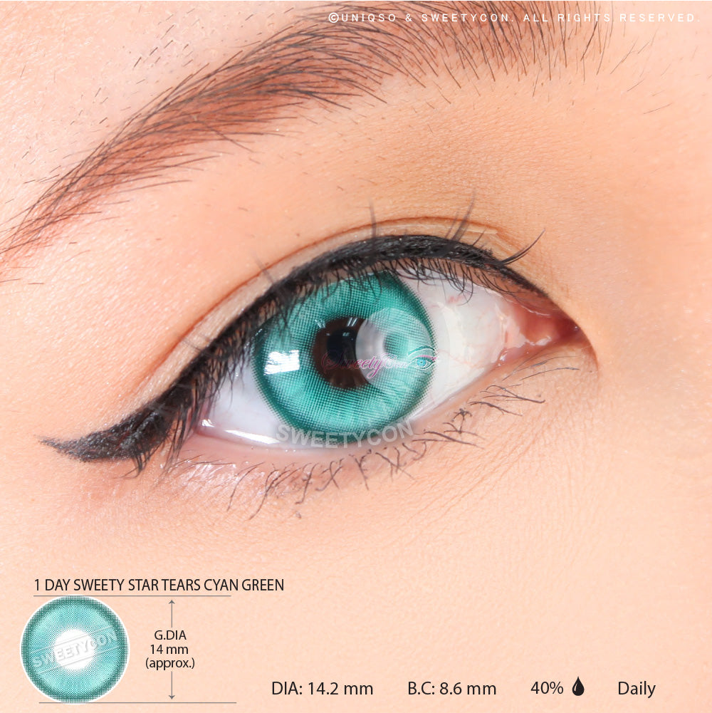 1 Day Sweety Star Tears Cyan Green (10 lenses/pack)-Colored Contacts-UNIQSO