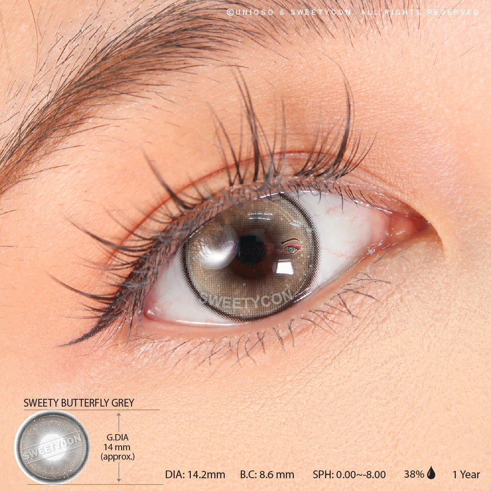 Sweety Butterfly Grey (1 lens/pack)-Colored Contacts-UNIQSO